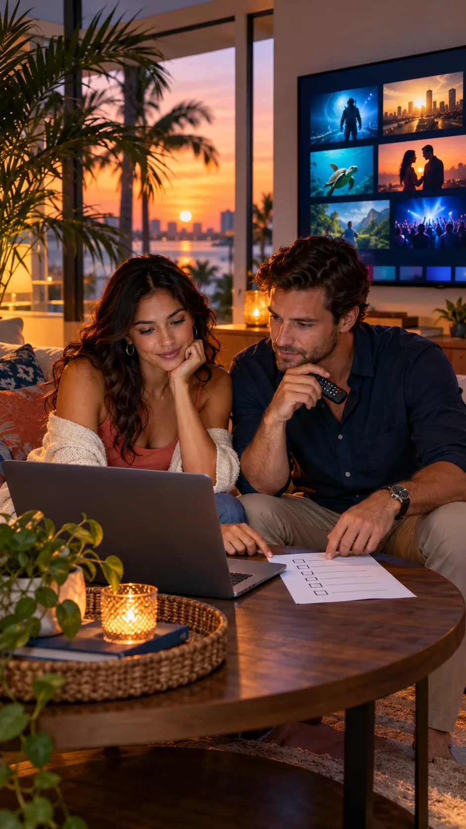IPTV Florida home streaming setup with smart TV in a waterfront living room