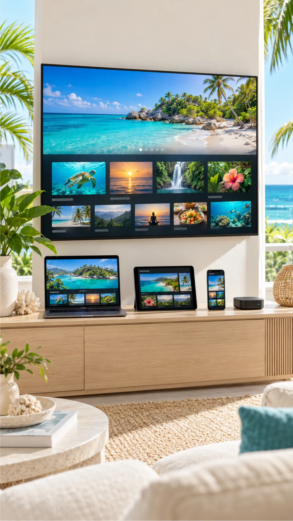 Smart TV laptop tablet and smartphone for streaming TV in a Florida home